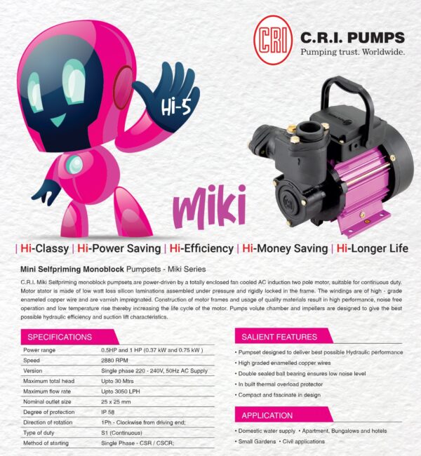 CRI Pressure Booster Pump 1 HP (Miki series) - Image 2