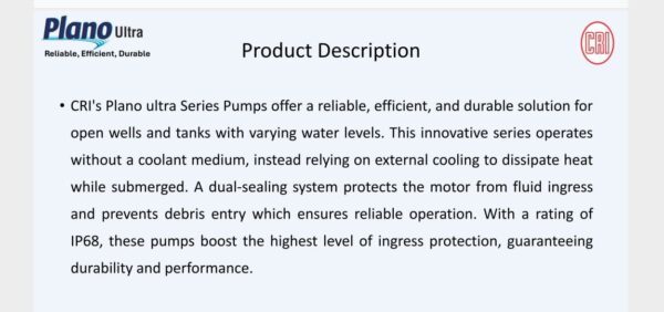 CRI Openwell submersible pump 1 HP PLANO ULTRA 100 (27 head) - Image 5