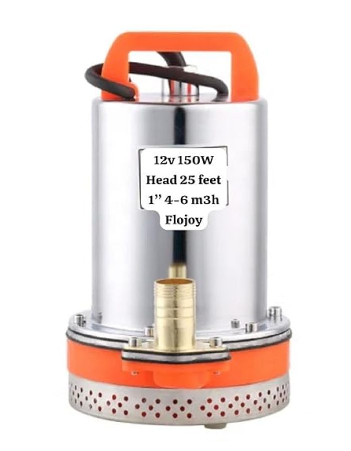 Asian Pumps 12v 150w Solar or Battery Operated Submersible water Pump for Marine Boat, Well, Farm, Pond, Garden, Water Transport, Dewatering & Fountain Head 25 Feet 1” 3000-4000 lhr (Copper Winding)