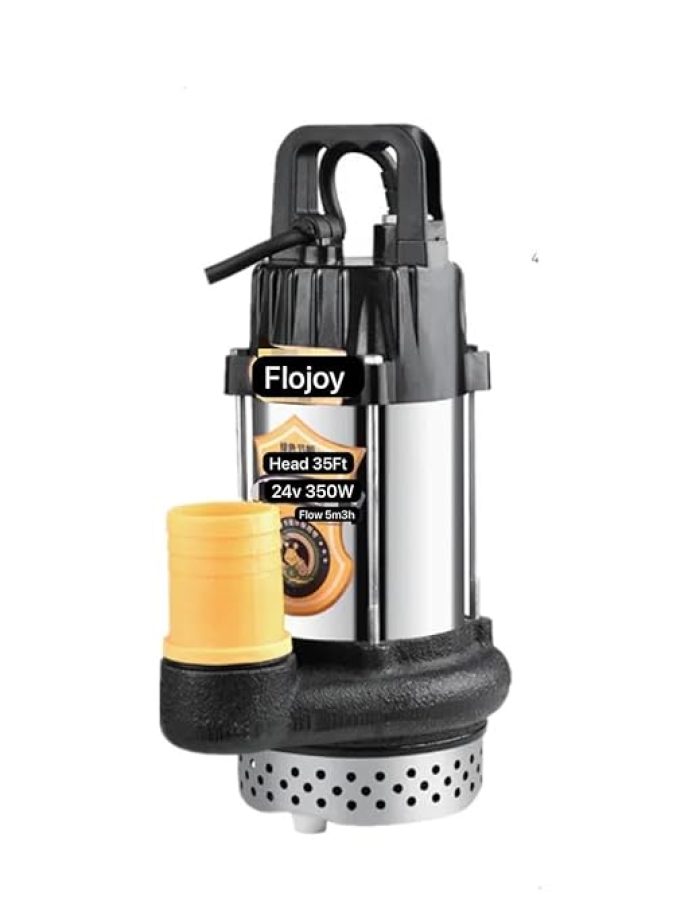 Asian Pumps & Machineries 350W 24V BLDC Submersible Water Pump Solar Or Battery Operated For River, Lake, Openwell, Aqua Farming,Pond Head 35ft Max flow 5000L/hr with 1″ & 2″ Nozzle