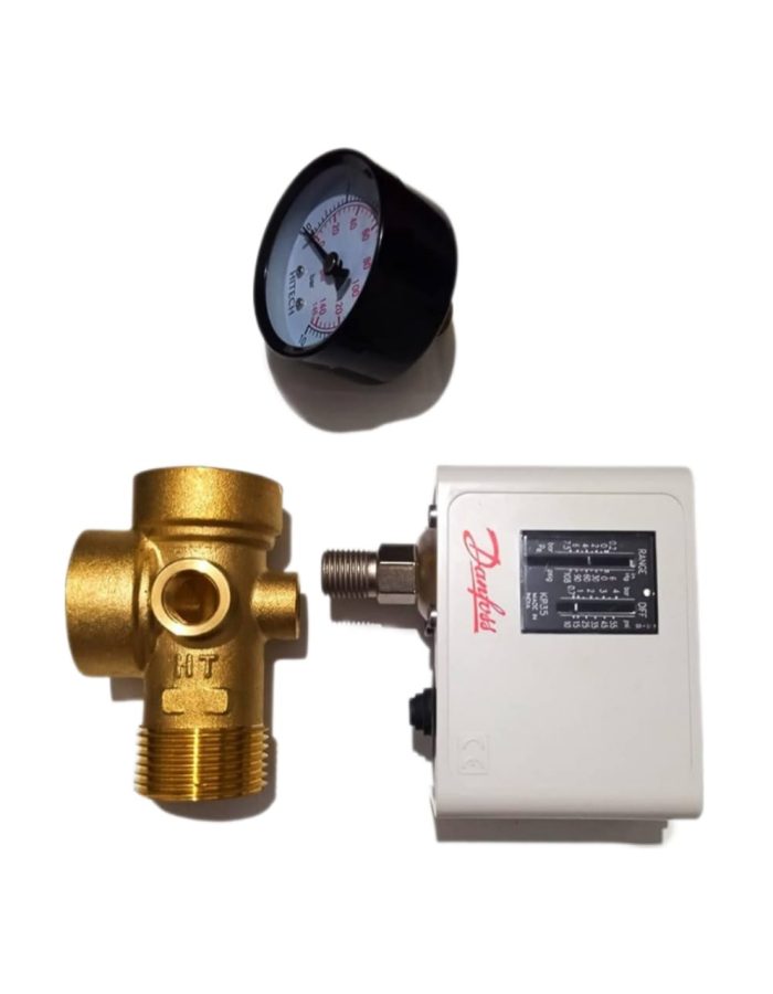 Pressure pump accessories (DANFOSS pressure switch, Pressure gauge and 5 way connector)